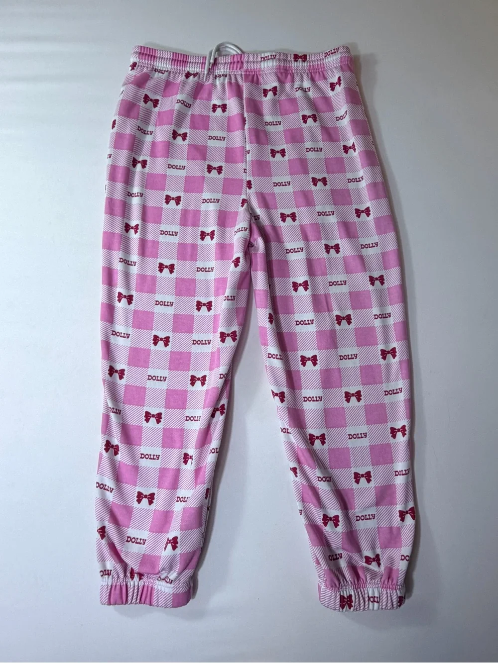 Dolly Pink Gingham Bow Pajama Pants Drawstring Fleece Women’s XXL Runs Small